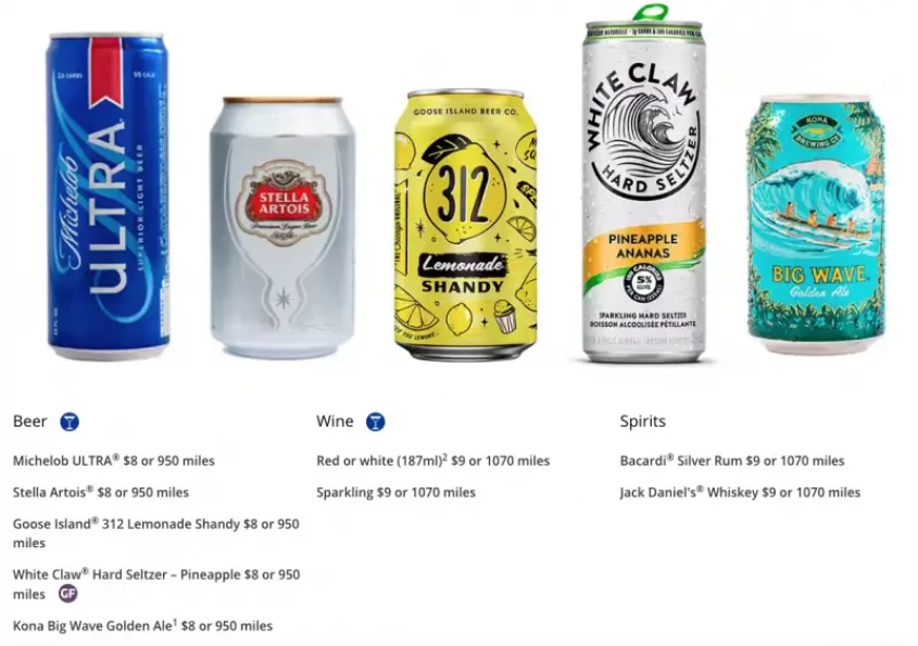 list of drinks available on united airlines flights