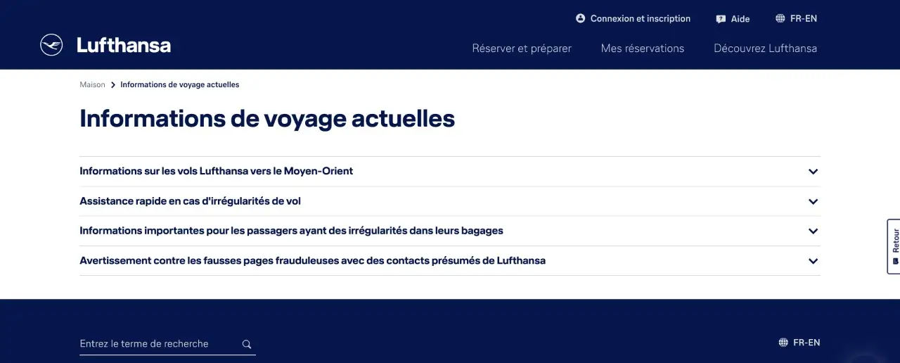 lufthansa informations de voyage actuelles