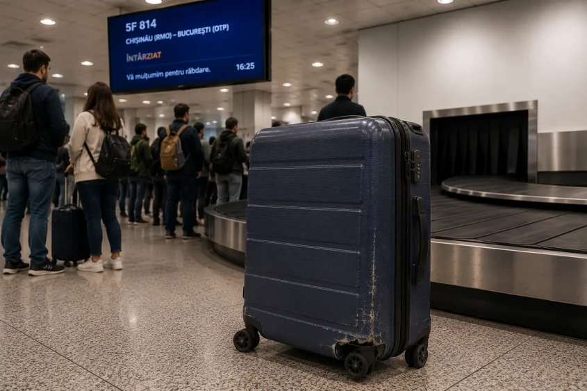 Bagaj deteriorat &icirc;n zona de recuperare a bagajelor din aeroport