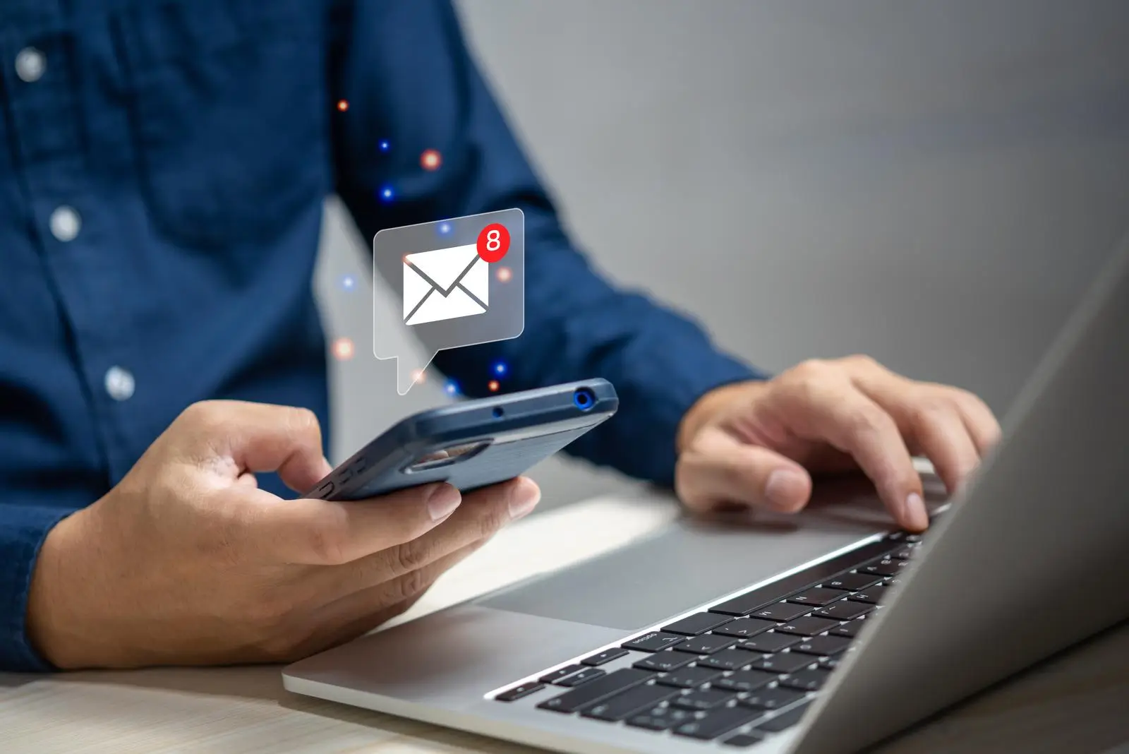 man checking email icon online