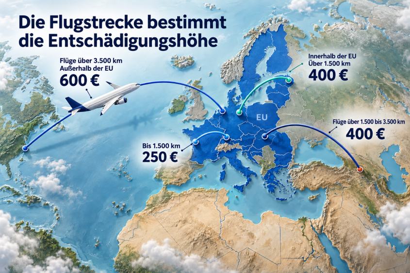 Entschädigungshöhe bei Nichtbeförderung nach Flugstrecke
