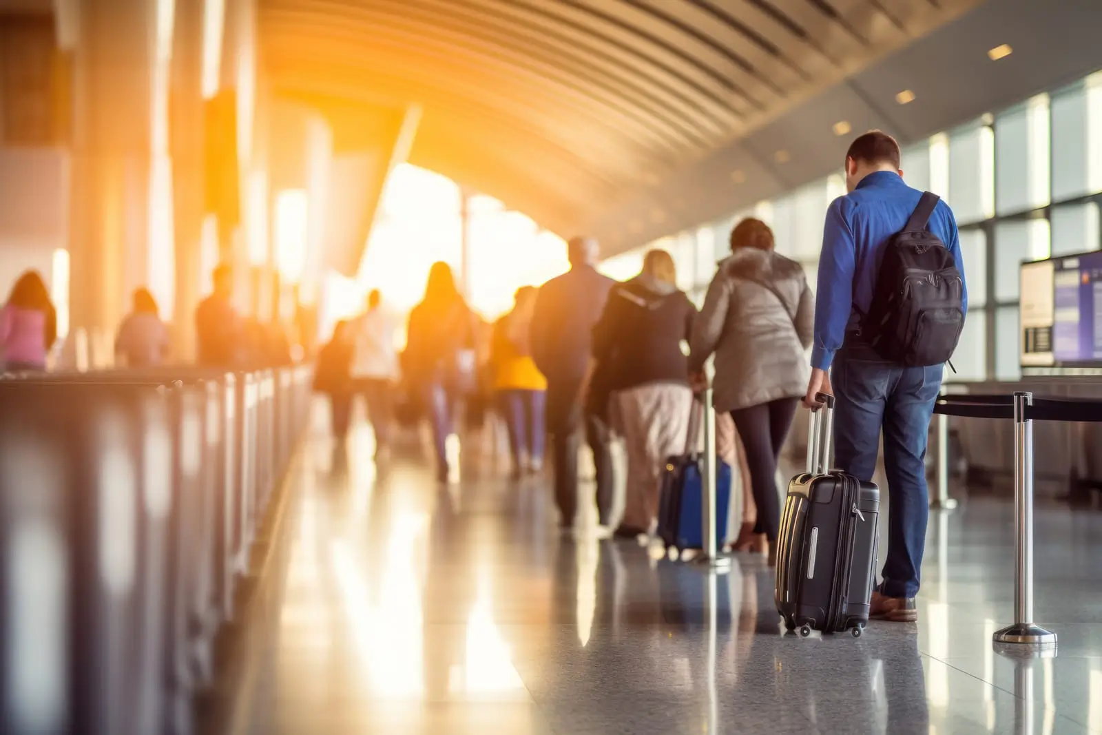 pasajeros llevan equipaje para facturar en el aeropuerto