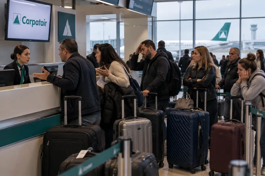 Pasageri nemulțumiți Carpatair la ghișeul de servicii clienți