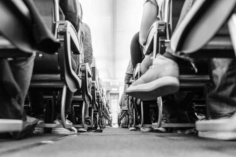 an image of airplane interior from a low angle view