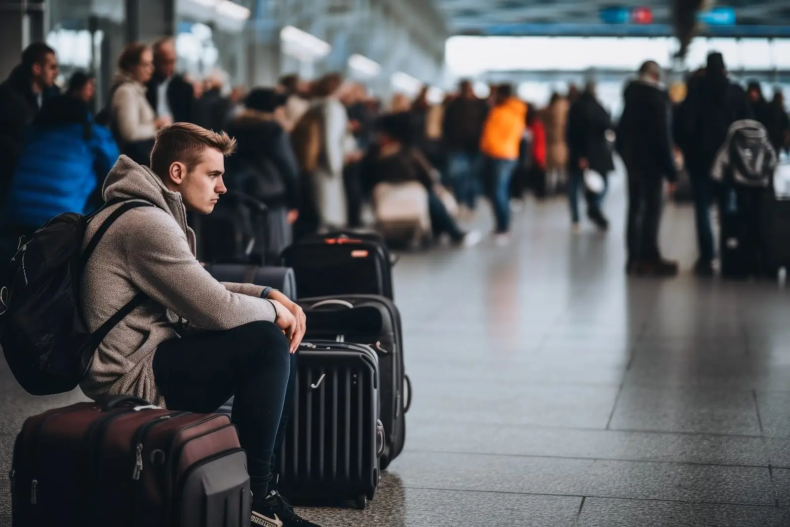people waiting at an airport for check in