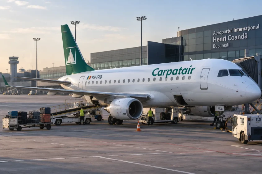 Avion Carpatair &icirc;n timpul debarcării unui zbor