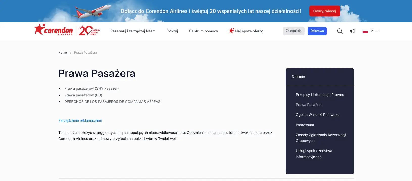 prawa pasazera corendon