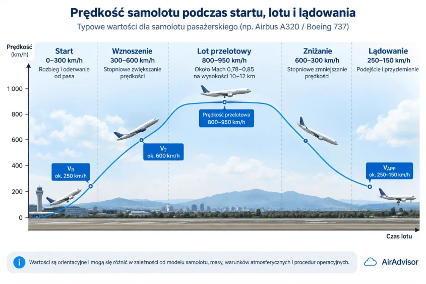 Prędkość samolotu podczas startu, lotu i lądowania