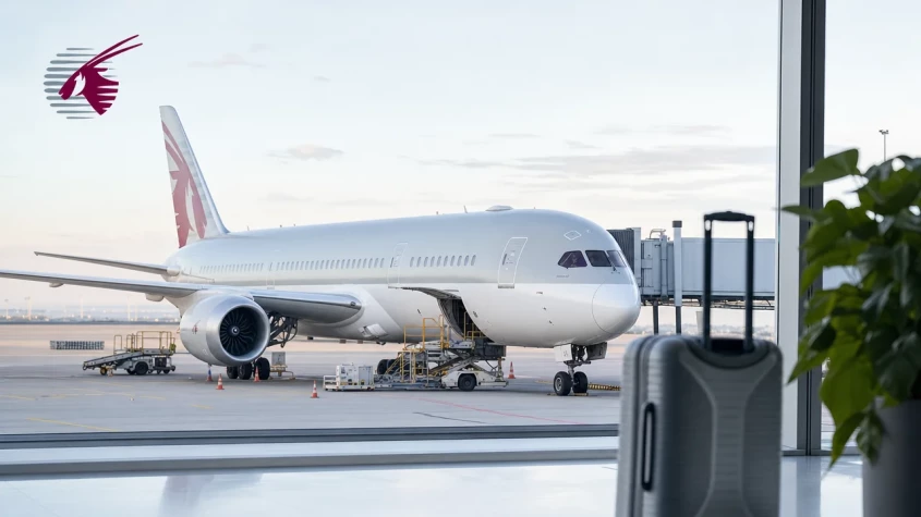 Qatar Airways flygplan parkerat vid flygplatsen