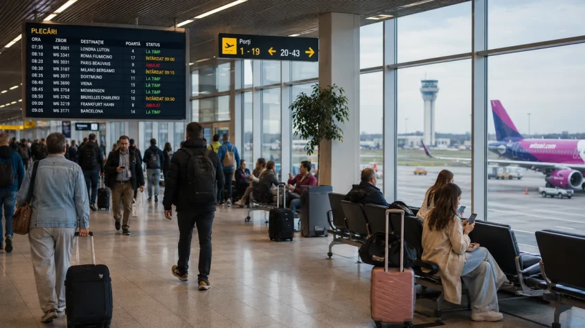 Pasageri &icirc;n zona de așteptare a aeroportului Henri Coandă București