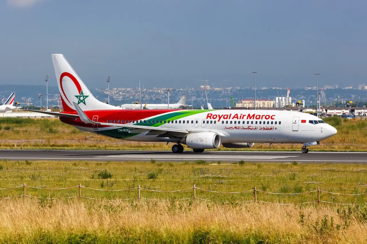 A Royal Air Maroc delayed flight taxis for takeoff at Paris Orly Airport
