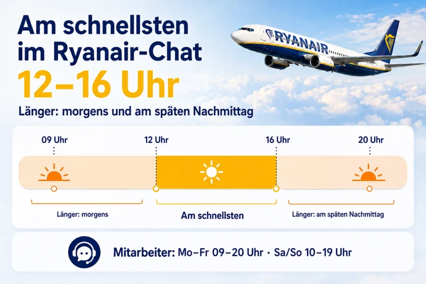 Beste Kontaktzeit f&uuml;r Ryanair Chat