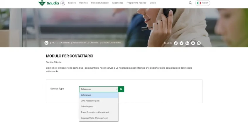 saudia modulo di contatto