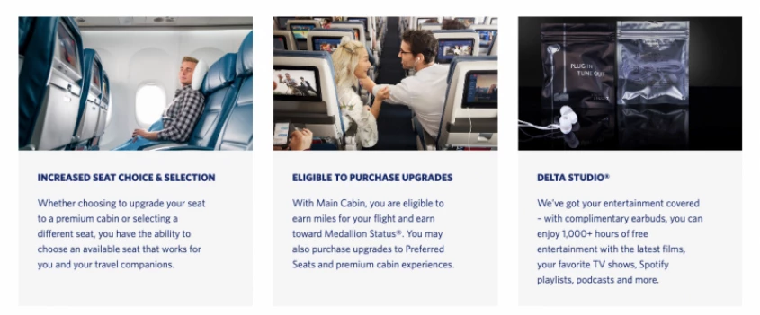 screenshot with information about delta air lines onboard interior