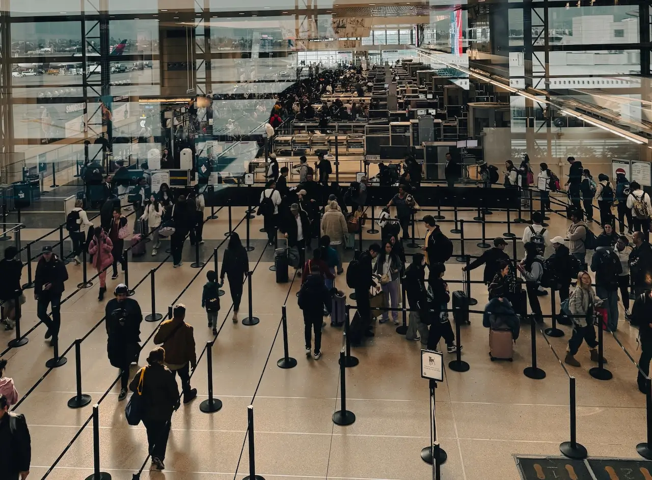 An empty security line at an airport