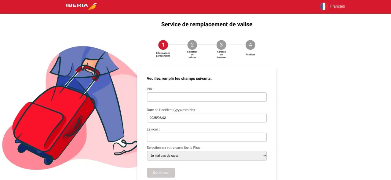 service de remplacement de valise Iberia