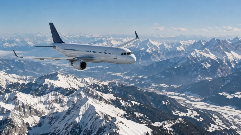 Avion leti iznad zasneženih Alpa