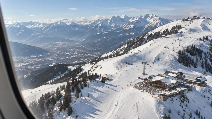 Pogled iz aviona na skijali&scaron;te u francuskim Alpima