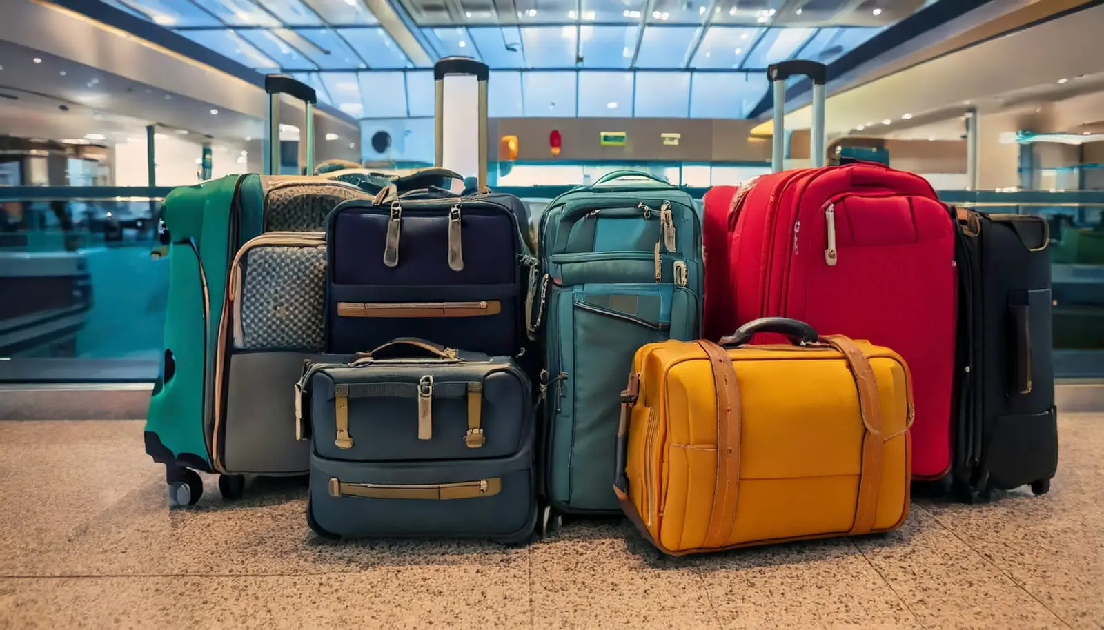 valize și genți de călătorie sunt aliniate într-un aeroport