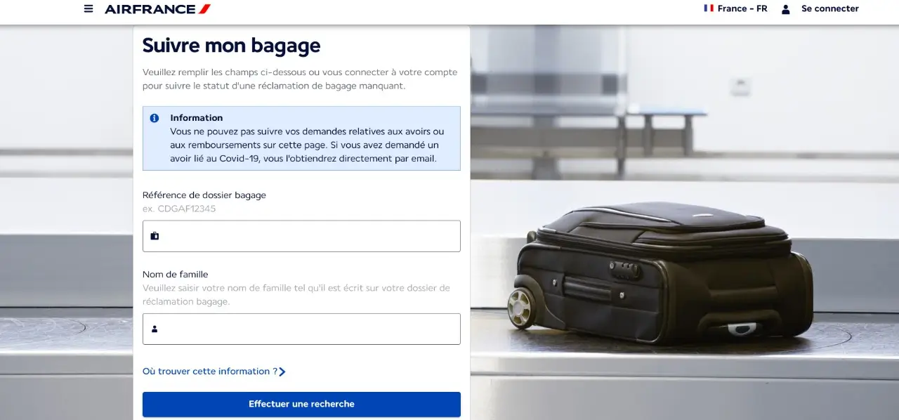 suivi de bagages air france