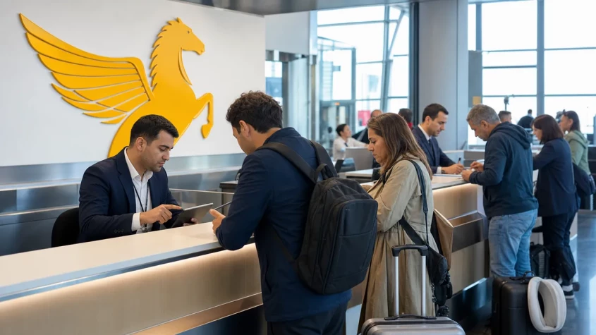 Passagerare p&aring; Pegasus Airlines flygplats