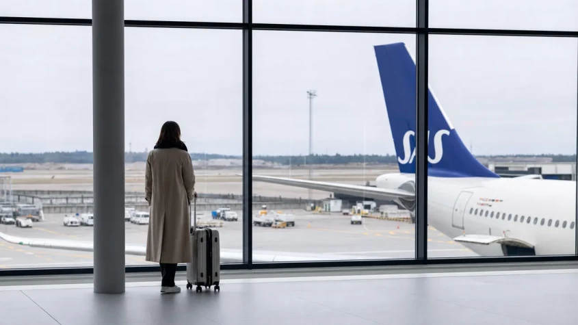 SAS flygplan p&aring; startbanan
