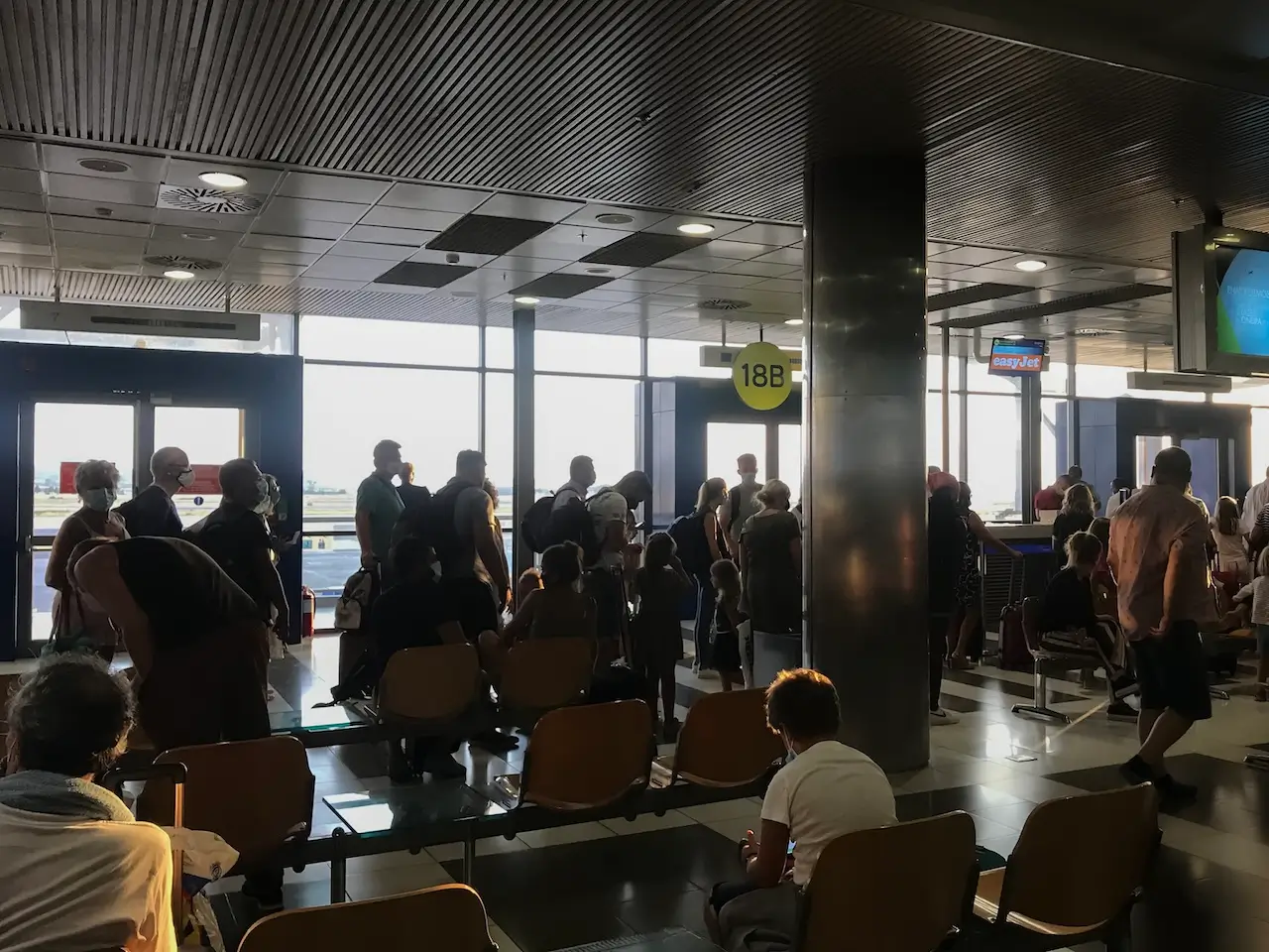Passengers waiting to board a delayed airplane in Greece