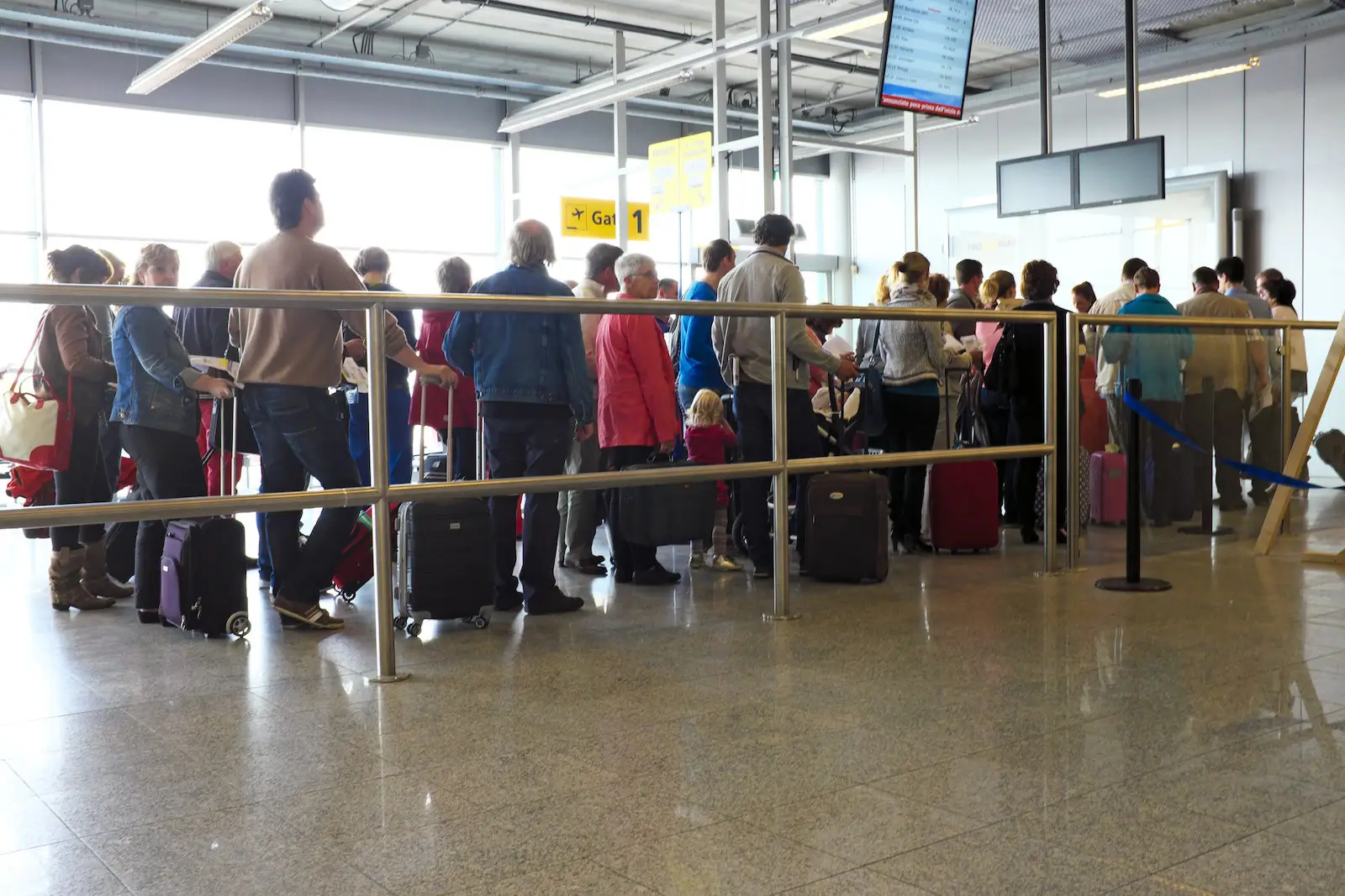 travellers ready for boarding at eindhoven airport