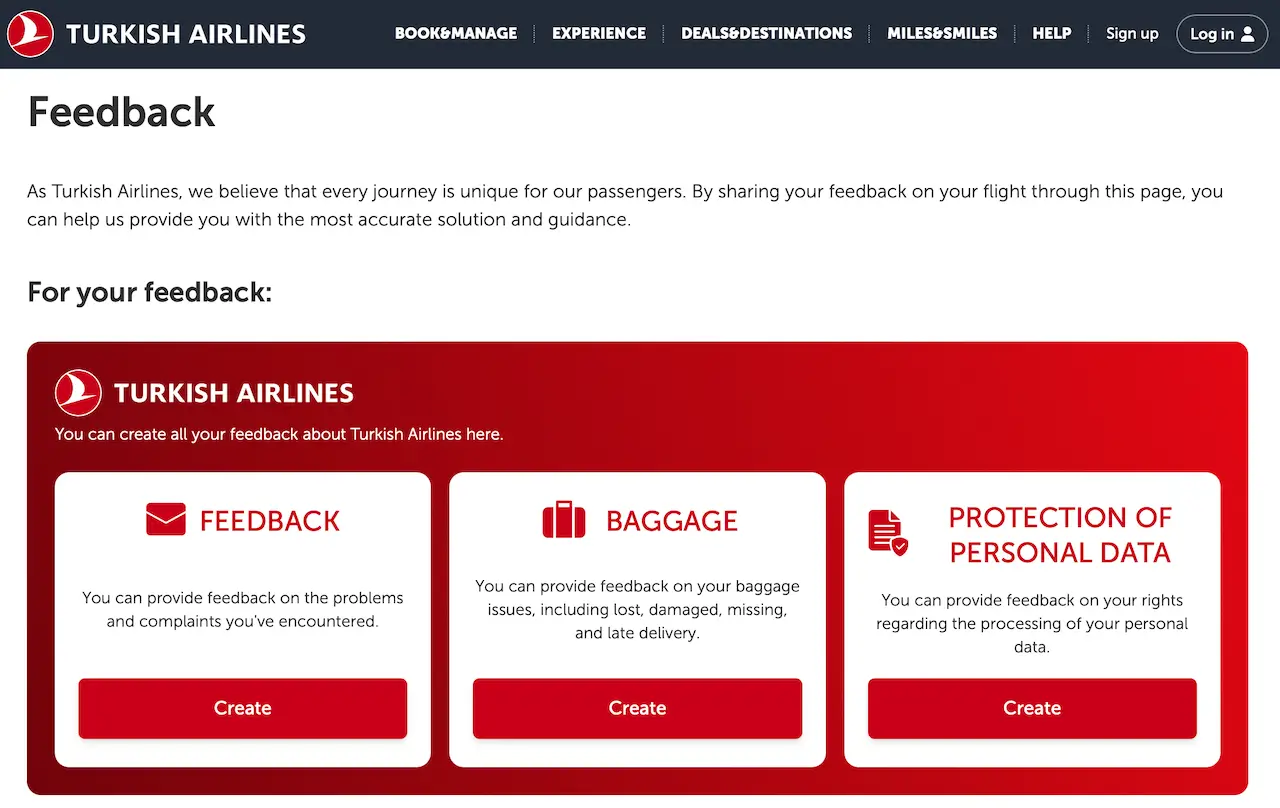 Turkish Airlines hivatalos panaszbejelentő űrlap