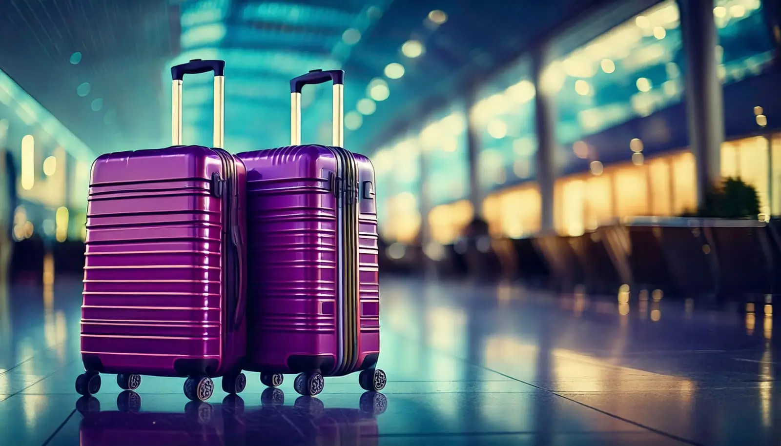 deux valises violettes dans un aéroport