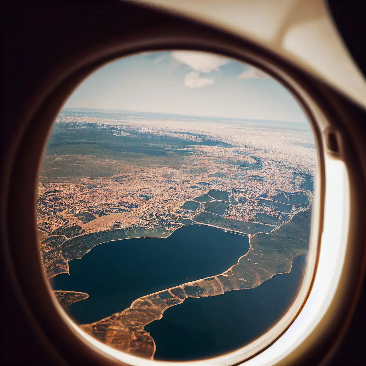 uma bela paisagem através da janela do avião