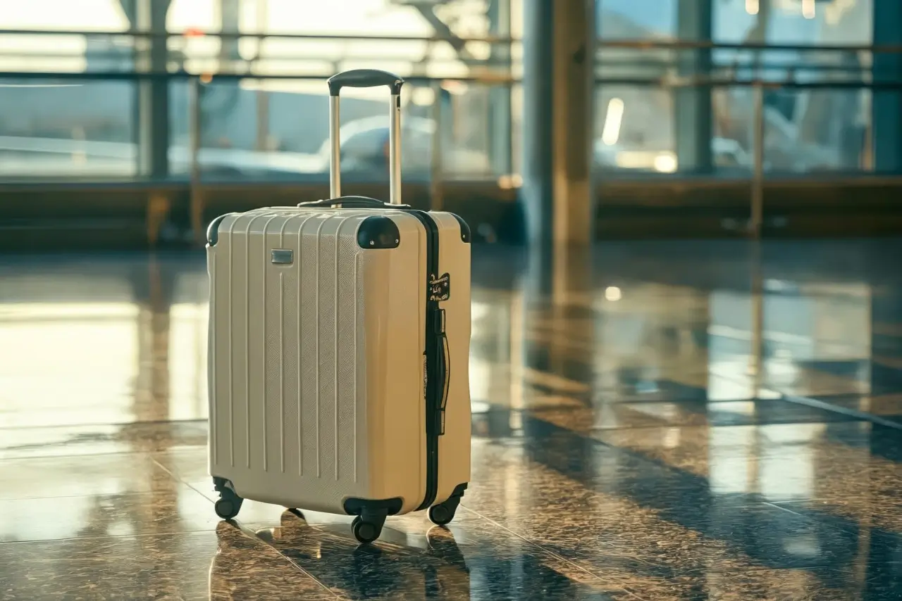 uma mala no chão de um aeroporto