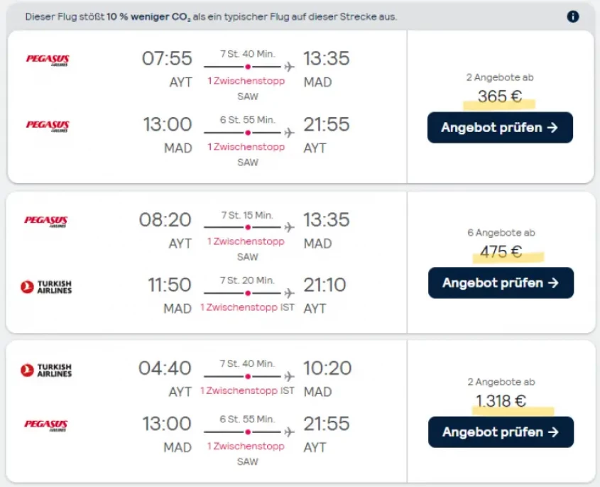 Vergleiche von Flugpreisen