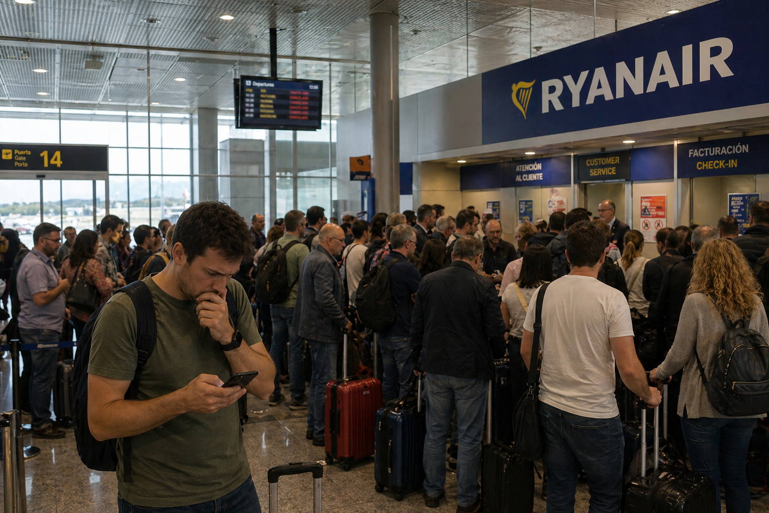 Pasajero afectado por un vuelo cancelado en el Aeropuerto de Ibiza