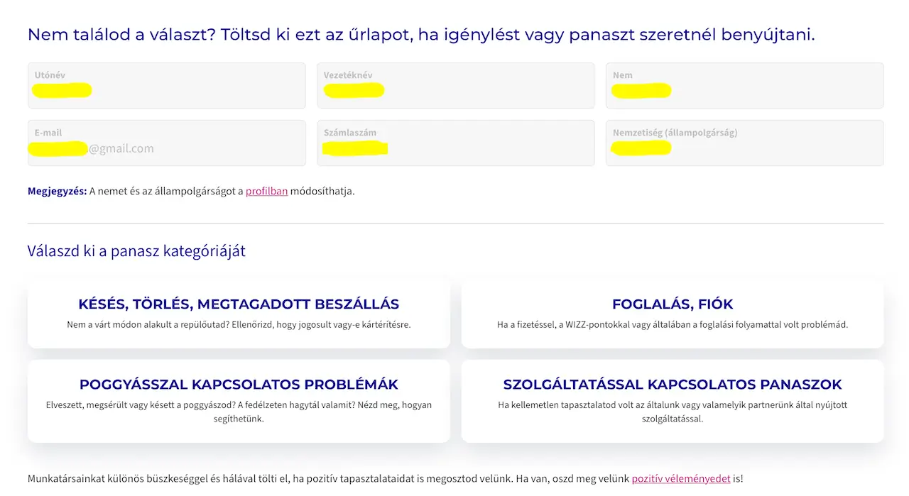 Wizz Air panaszűrlap kit&ouml;lt&eacute;se