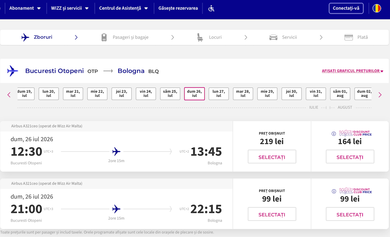 Wizz facilitează găsirea celui mai ieftin tarif pentru ruta dvs., pe lună și pe zi