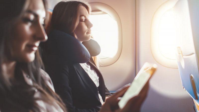 sleeping on the neck pillow is good idea during the long haul flights in economy