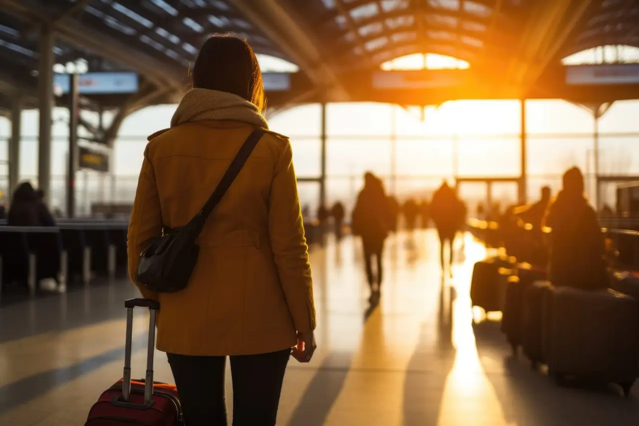 Una viajera con su equipaje en un aeropuerto