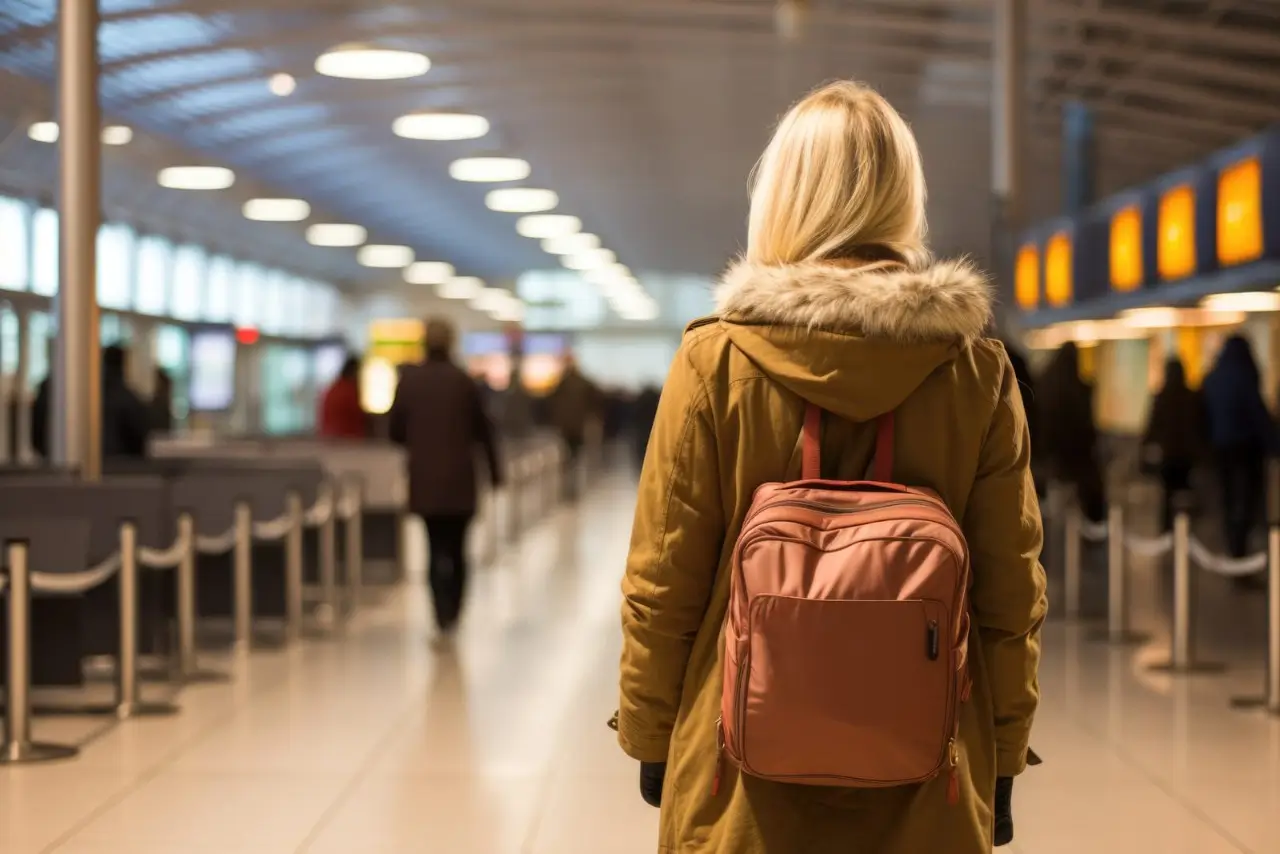 une voyageuse dans un aéroport