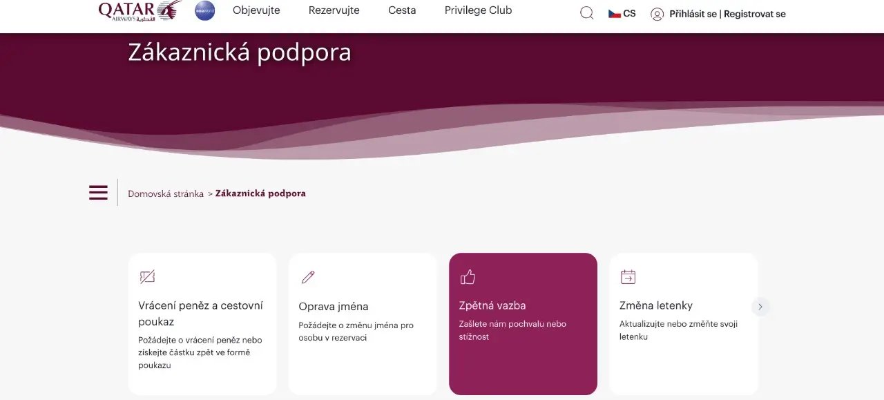 zakaznicka podpora qatar airways