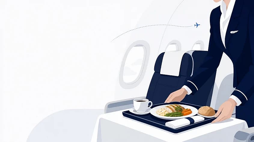 Palubn&iacute; person&aacute;l Austrian Airlines obsluhuje cestuj&iacute;c&iacute; v kabině letadla