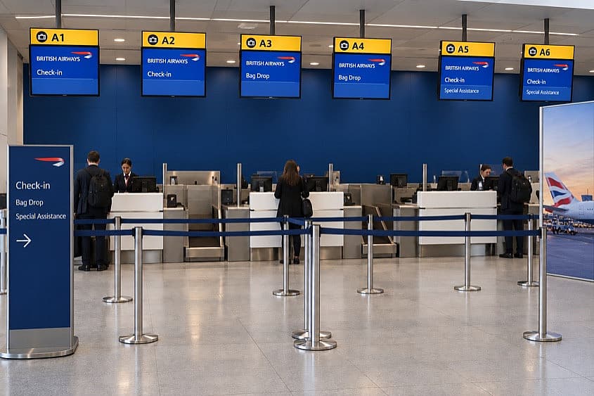 British Airways check-in desks at the airport