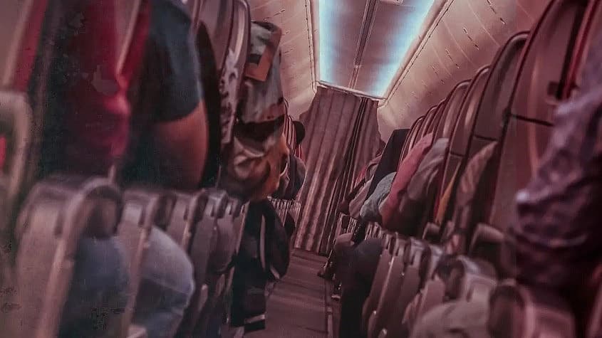 Passengers inside a plane cabin