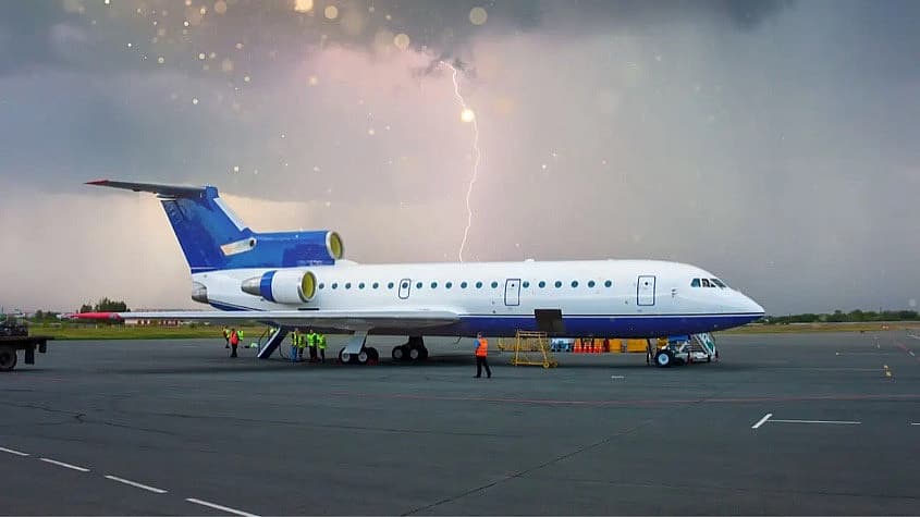 Lightning striking near a plane