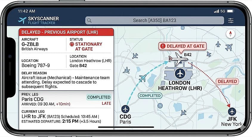 Checking flight status on a phone