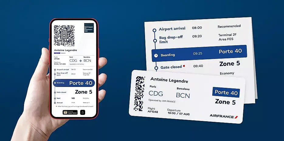 An Air France e-boarding pass in the app