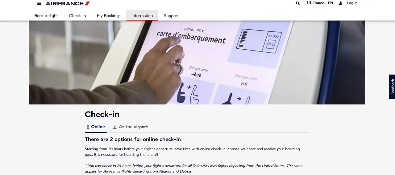 Air France online check-in via the company website