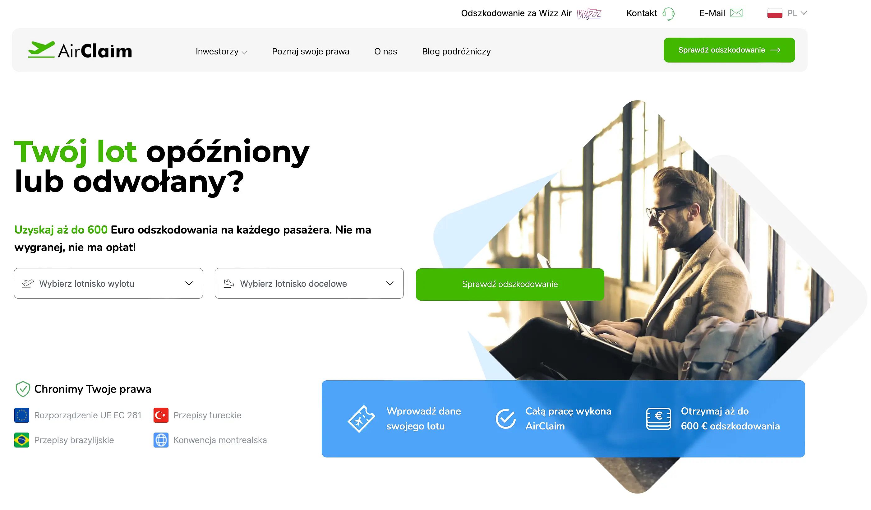 AirClaim - firma z długim stażem, ale wyższymi opłatami i średnimi opiniami