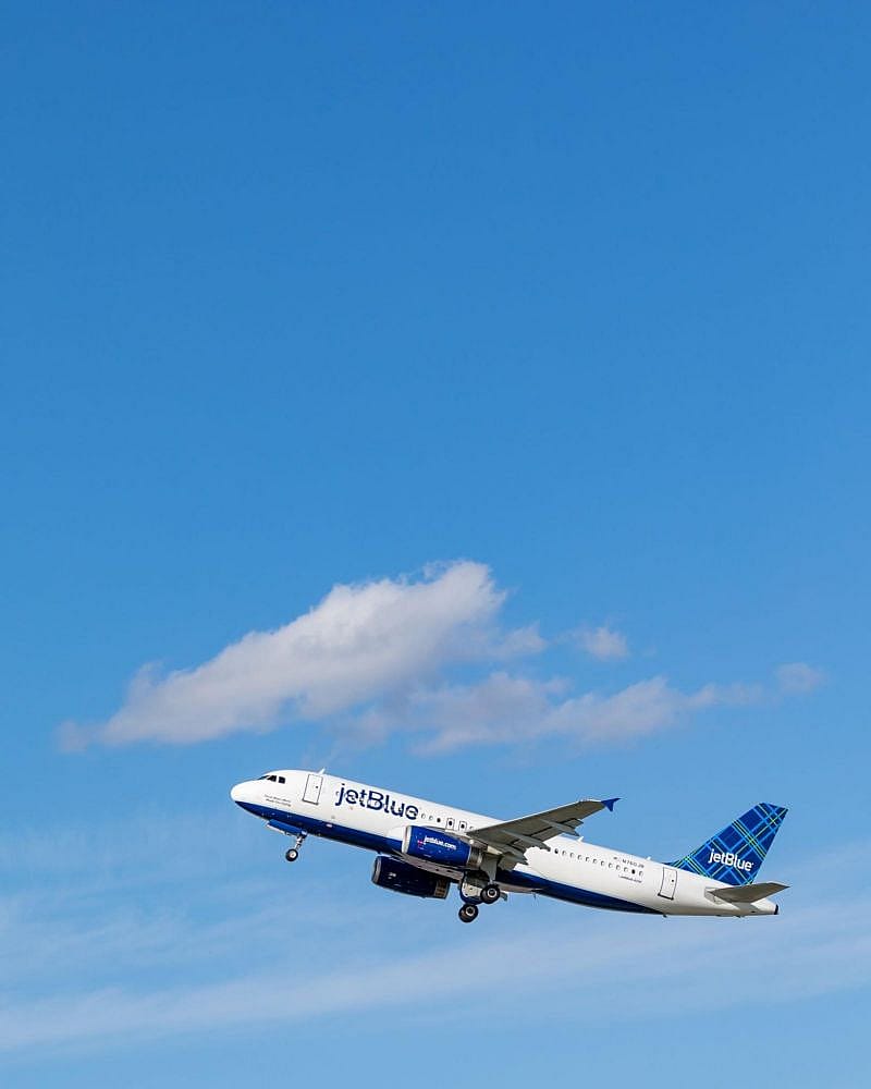JetBlue plane in the air