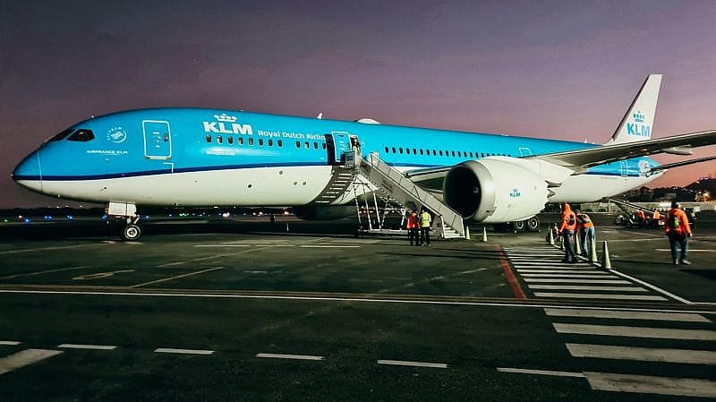 KLM airplane ready to be boarded by passengers 